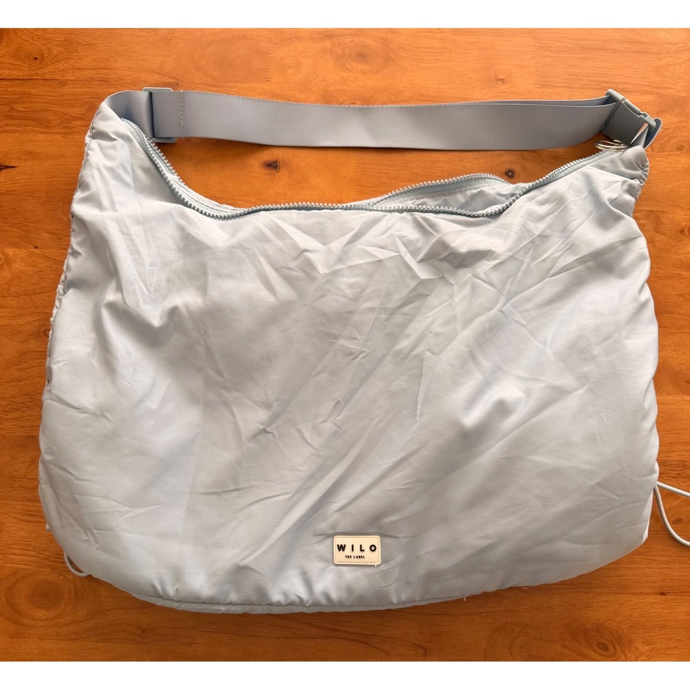 Wilo The Label Puffy Nylon Hobo Bag Light Blue Crossbody Adjustable Strap